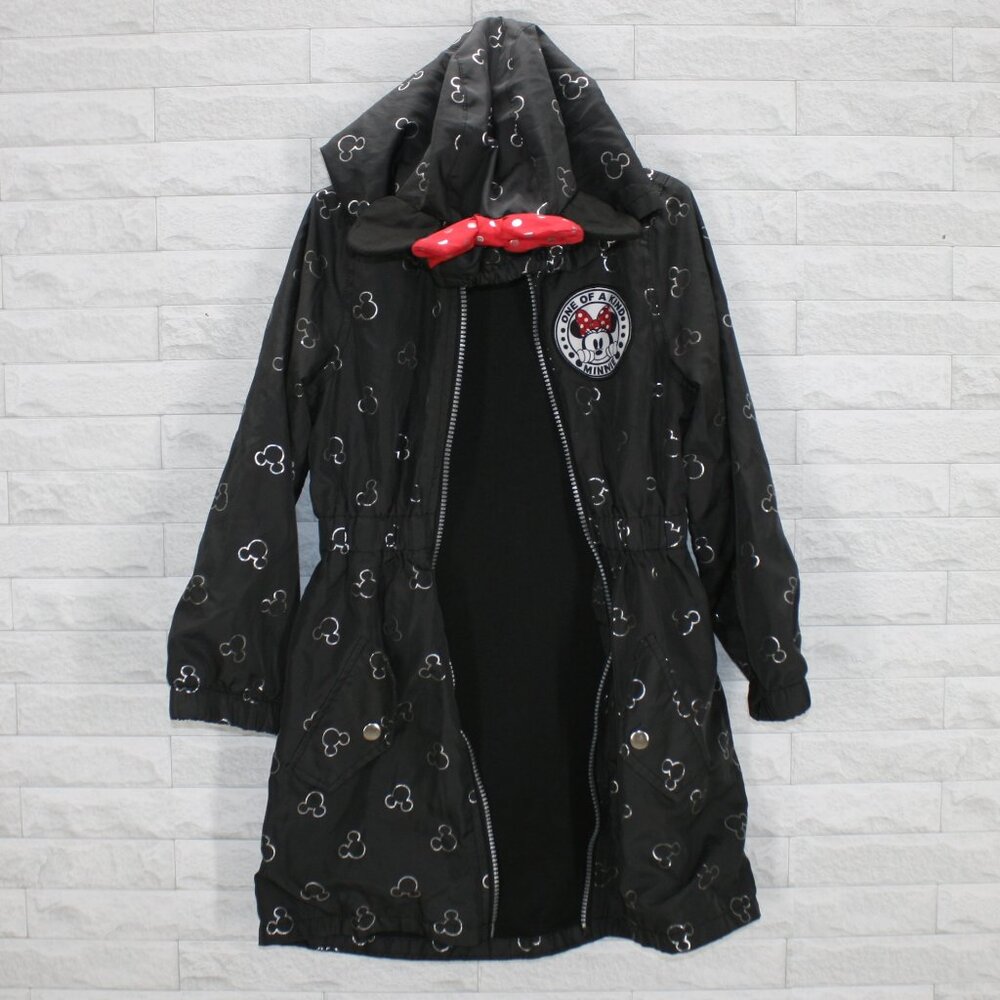 DISNEY Raincoat Kids Minnie Mouse Jacket Hooded Ears Bow Lightweight Black 6
